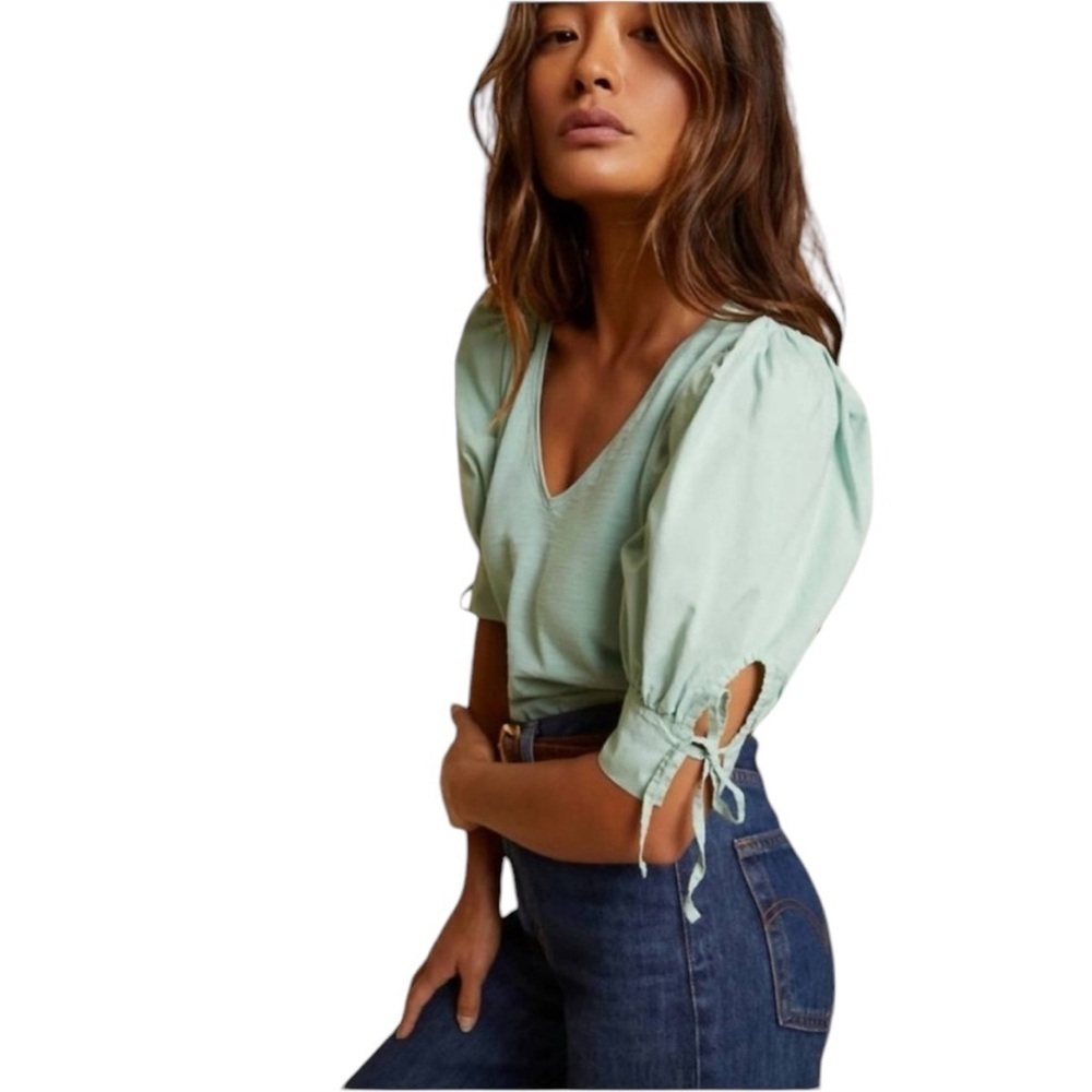 Nation LTD Kimberley Tie Sleeve Tee Big Sky Cotton Poplin Size XS